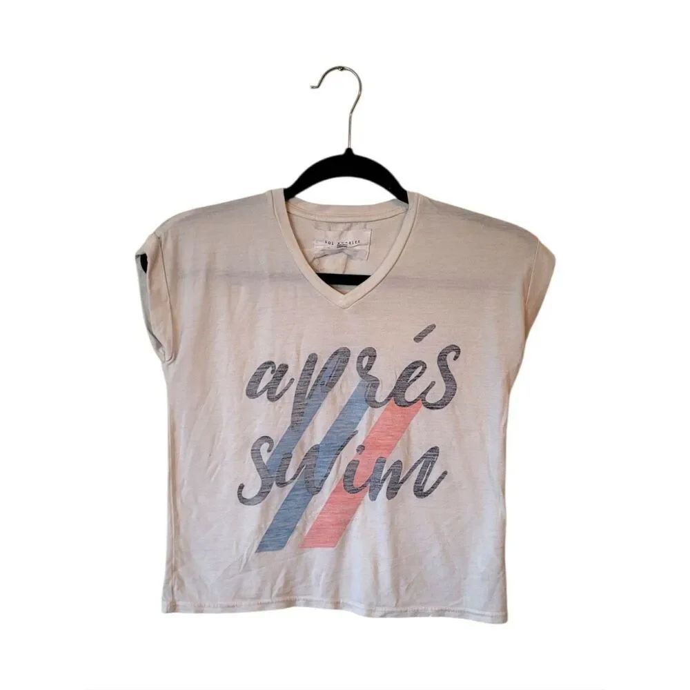 Sol Angeles Girl's Cream Après Swim Graphic V‑Neck Size 8